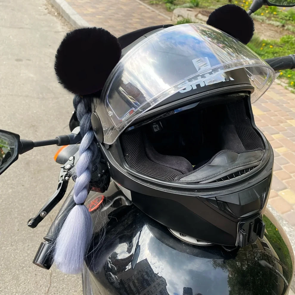 2Pcs Cute Motorcycle Helmet Plush Cat Ears Balls Women Decors Motocross Bike Helmet Stickers Accessories Cosplayer Styling