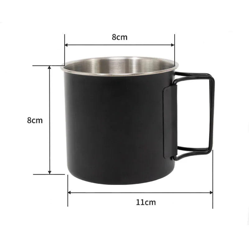 Stainless Steel Camping Cup with Handle, Outdoor Tableware, Travel Cup, Coffee, Wine, Beer Mug, Water Cup, Picnic Utensils 330ml