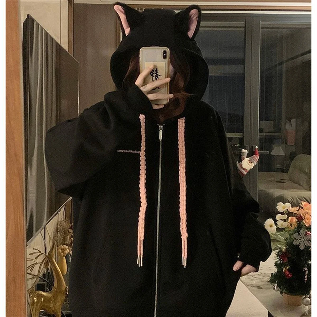 2025 สาวน่ารักฤดูใบไม้ผลิและฤดูใบไม้ร่วงใหม่น่ารักหูแมวHooded Coat Collection Casualแฟชั่นอเนกประสงค์แนวโน้มลมขี้เกียจ