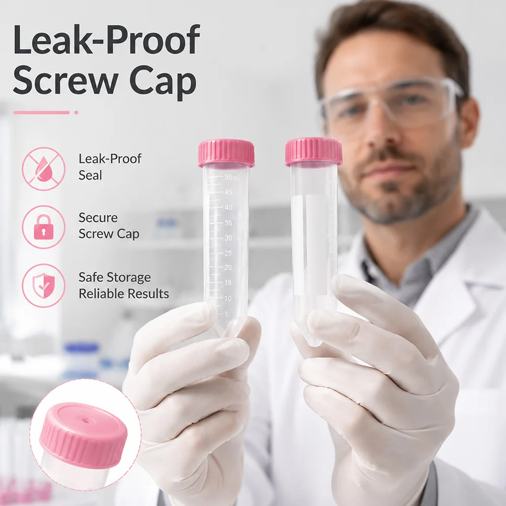50ml Pink Centrifuge Test Tube with Graduated Writing Area, Plastic Centrifuge Tube for Laboratory Liquid Specimen Collection and Dispensing, 25 Pieces/Pack