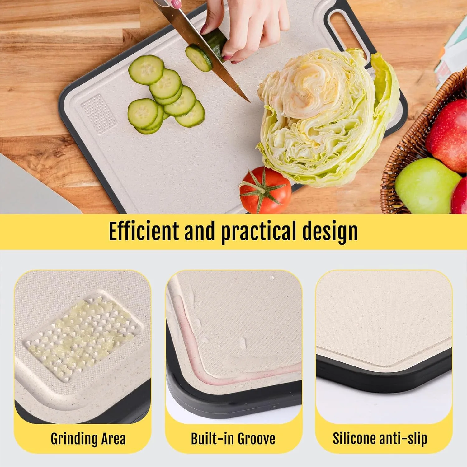 Titanium Cutting Board 2-in-1 Double Sided Chopping Boards for Kitchen Wheat Straw PP, Dishwasher Safe for Family Cooking