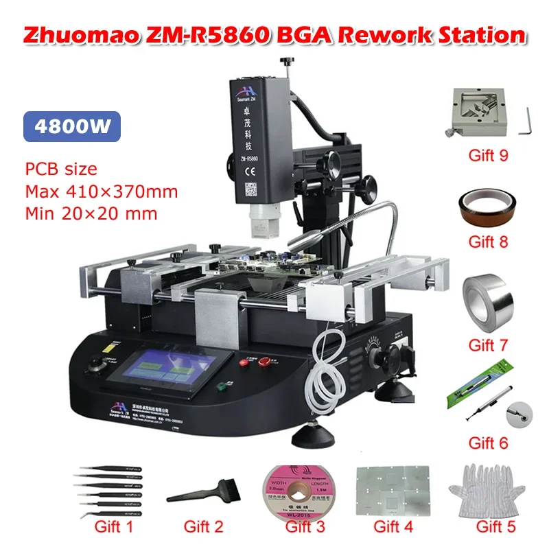 220V Zhuomao for ZM-R5860 BGA Rework Station Soldering Machine 3 Zones 4800W 220V for Laptop Chip Repair