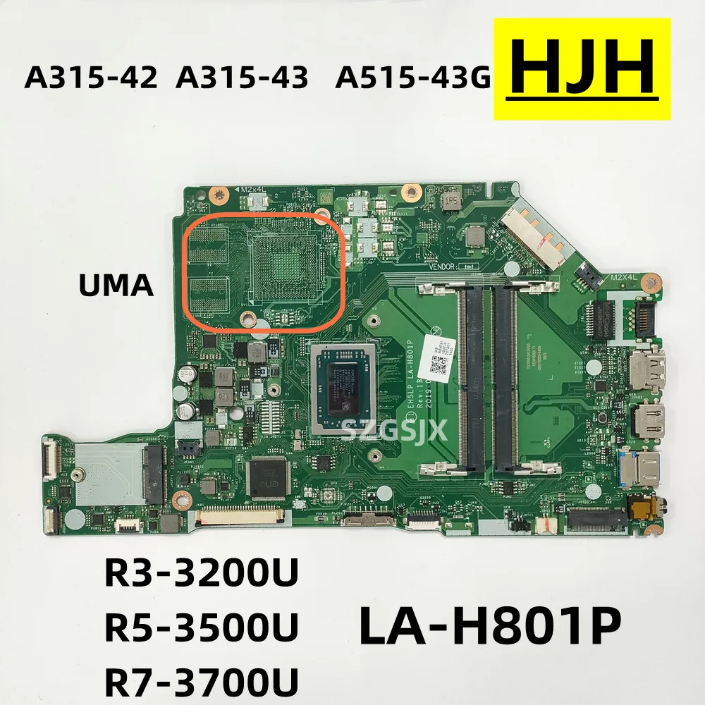 FOR Acer Aspire  A315-42,A315-43  A515-43G,  Laptop Motherboard , EH5LP LA-H801P, , with AMD R3-3200 R5-3500 R7-3700 CPU, DDR4