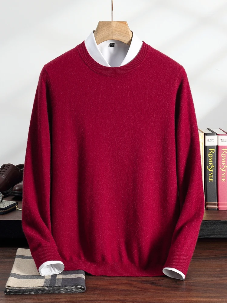 TLOML Men's 100% Cashmere Sweater O-neck Basic Pullover Autumn Winter Soft Warm Comfy Bottom Cashmere Knitwear High Quality Tops