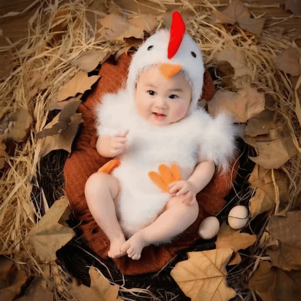 

Creative Chicken Baby Photography Suit Bodysuit Hat Set Furry Romper Infant Studioshoot Outfits Cute Design Unisex Animals