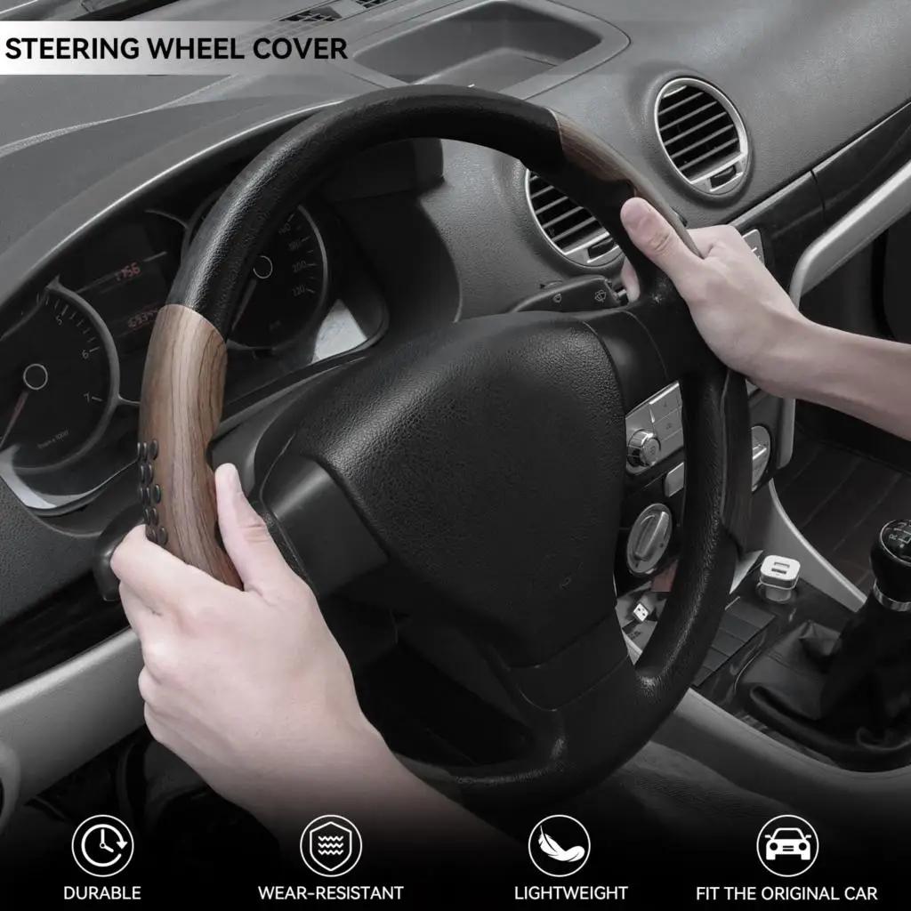 1 Pair Universal Steering Wheel Cover Anti-slip Booster Mahogany Wood Grain with Anti slip Silicone Particles Car Accessories