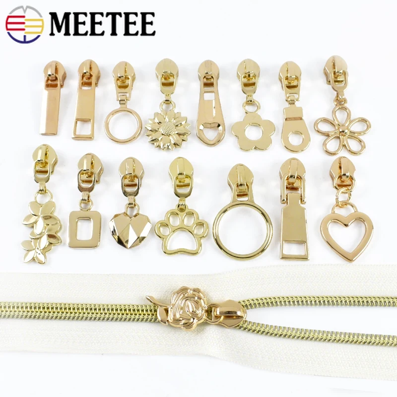 5/10Meters 5# Nylon Zipper with Gold Sliders Zip Roll for Bag Garment Clothes Decor Zippers Repair Kit DIY Sewing Accessories