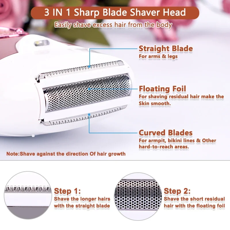 2 in 1 Women Epilator Lady Shaver Electric Painless Hair Pulling Depilatory Device Leg Armpit Razor Bikini Trimmer Hair Remover