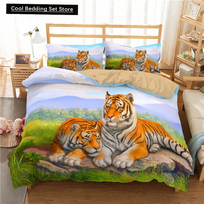 

3D Tiger Bedding Set King Queen Full Twin Size Brown Animal Duvet Cover Jungle Wildlife Comforter Cover Polyester Quilt Cover