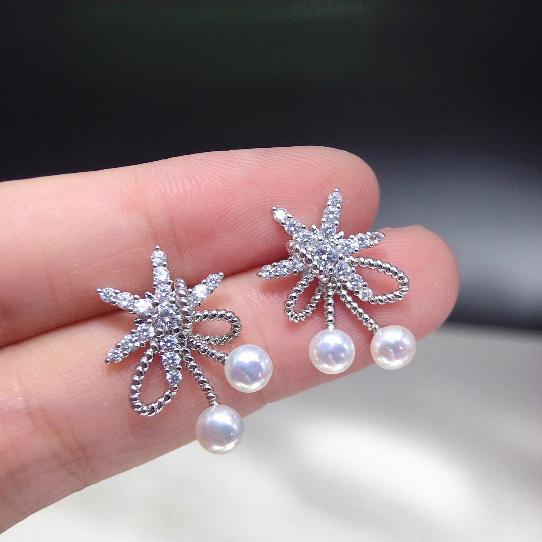 

ZHBORUINI 2025 New Collection Affordable Luxury Star Bowknot Inlaid Zircon Elegant 4-5mm Double Bead Exquisite Gift For Woman