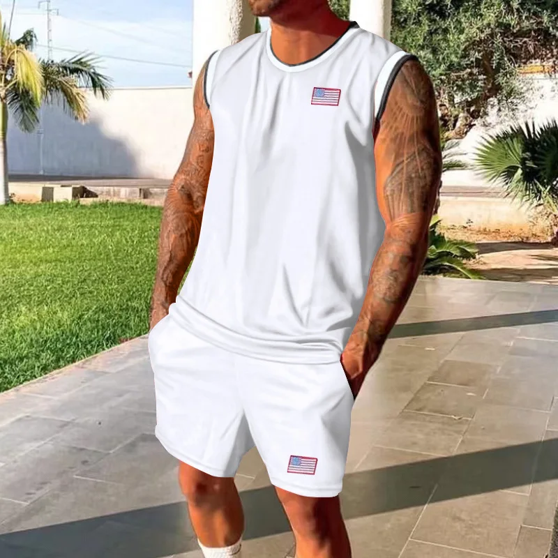 

2025 summer cross-border new casual sports basketball suit men's European and American trend sleeveless top men's