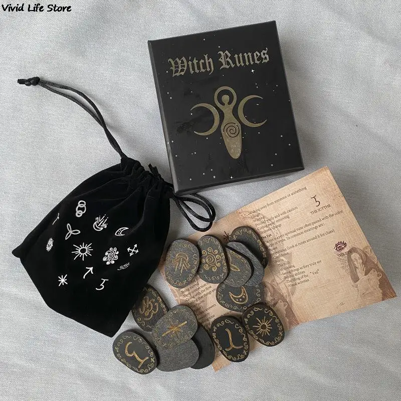 Wood Runes Stone Set Witches Rune Set 14 PCS Engraved Rune Symbol for Divination