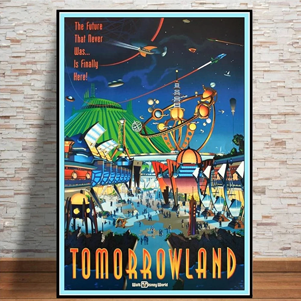 

Walt Disney World Magic Kingdom Tomorrowland Ride Attractions Poster Prints Disneyland Epcot Starport Canvas Painting Wall Art