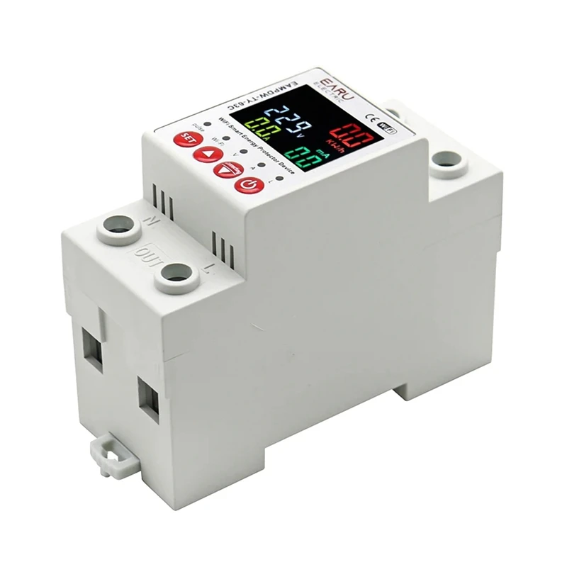 2P 63A TUYA APP Wifi Smart Circuit Earth Leakage Over Under Voltage Protector Relay Device Switch Breaker Durable Easy Install