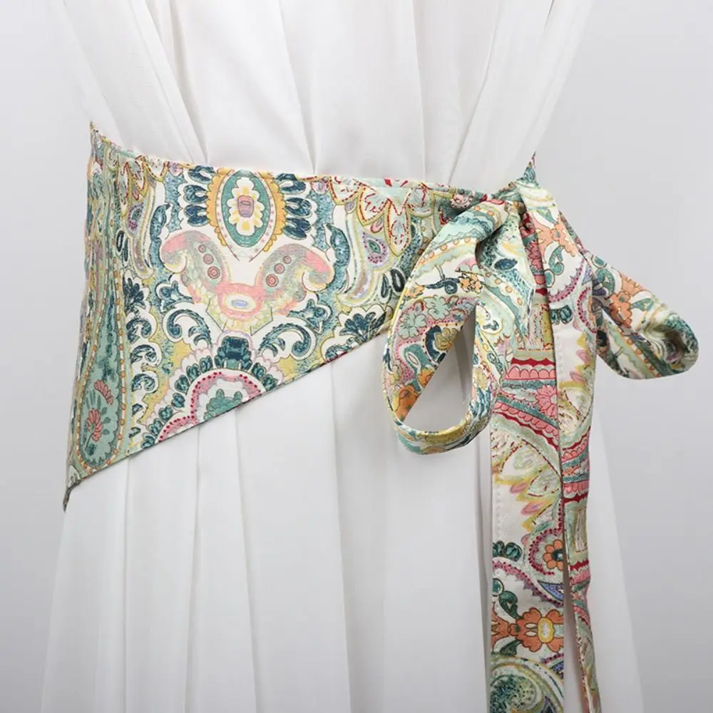 Chinese Style Ethnic Triangular Waistband Embroidered Printing Jeans Decor Floral Triangular Belt Exquisite Tassel