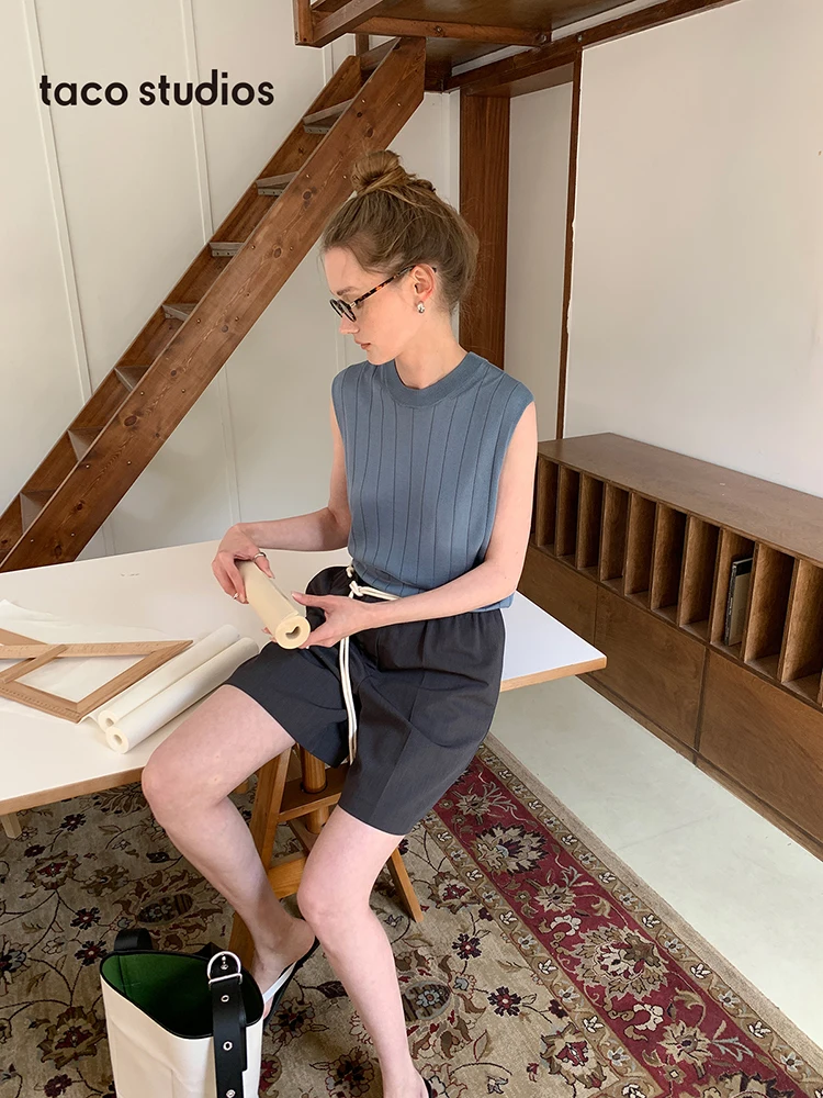 

Женский летний модный вязаный жилет Taco Studios из лиоцелла Lenzing: дышащий, приятный к телу, с круглым вырезом и полосками