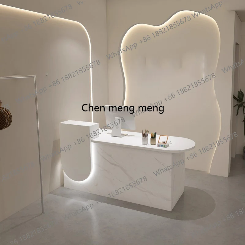 Z10European Modern Reception Desks Curved Wood Beauty Display Reception Desks Minimalist Design Comptoire