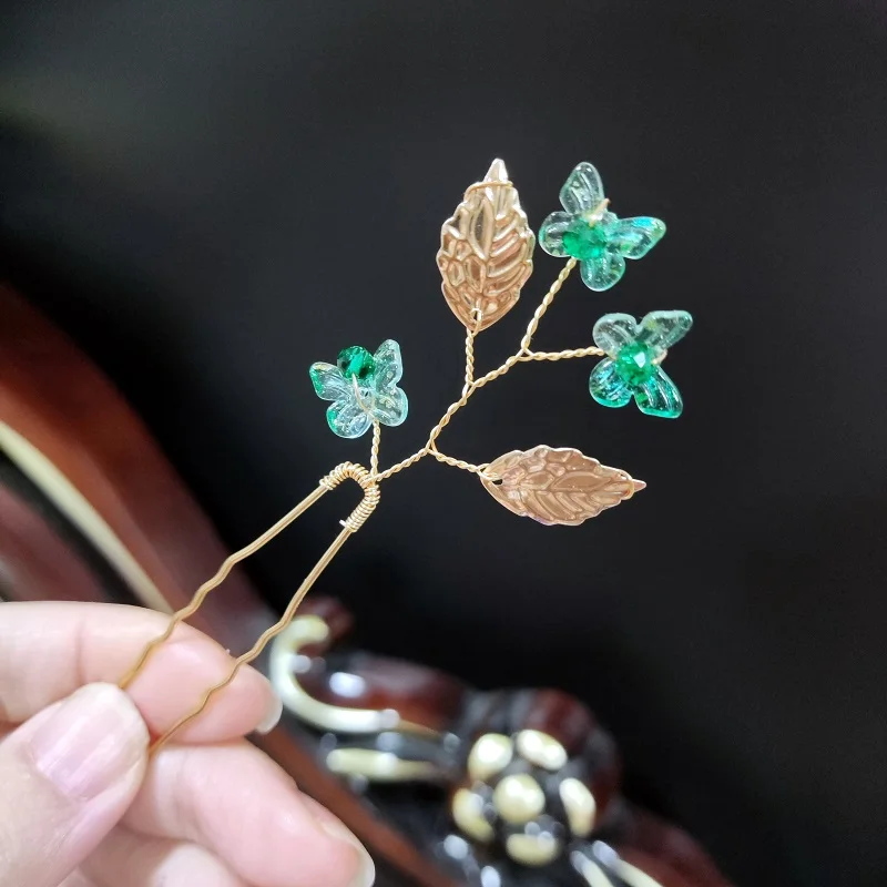 Green Color Flower Hair Comb Pin Clip Butterfly Head Piece Brides Party Gift Flower Hairpins Wedding Accessories Bridal Jewelry