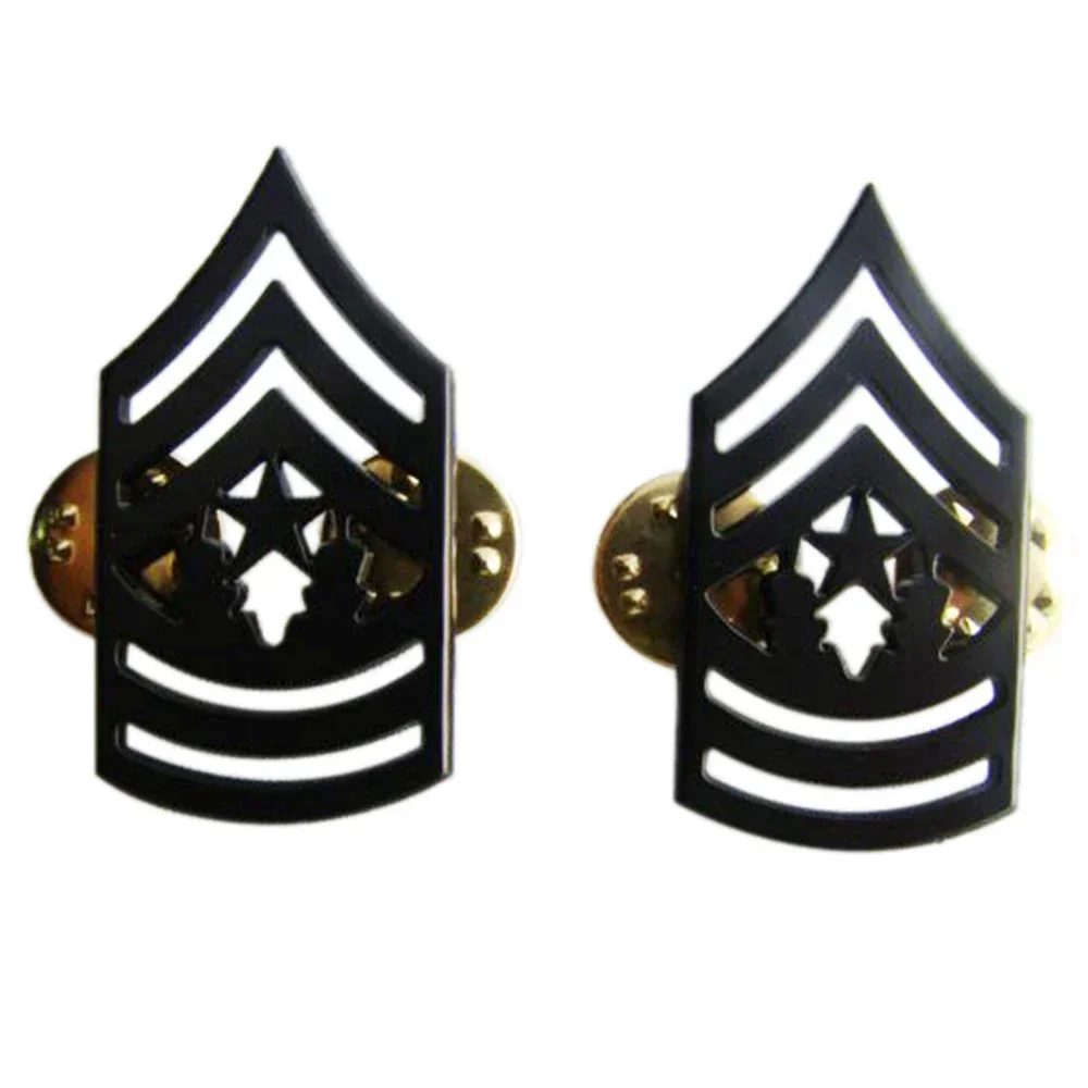 PAIR US ARMY BADGE MASTER SERGEANT MAJOR RANK METAL INSIGNIA PIN BROOCH BLACK