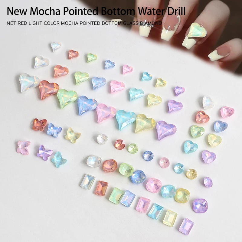 Mixed Color New Mocha Glass Crystal Series Pointed Bottom Nail Art Rhinestone 3D DIY Manucure Decoration Diamond 30/100Pcs