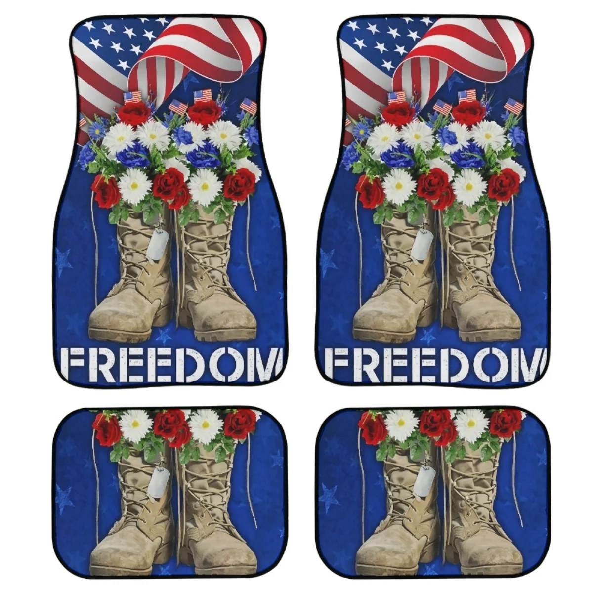 Military Boots Desire for Freedom Printed Set of 4 Car Floor Mats for Women Non Slip Car Accessories Front Back Carpet Rug Gifts