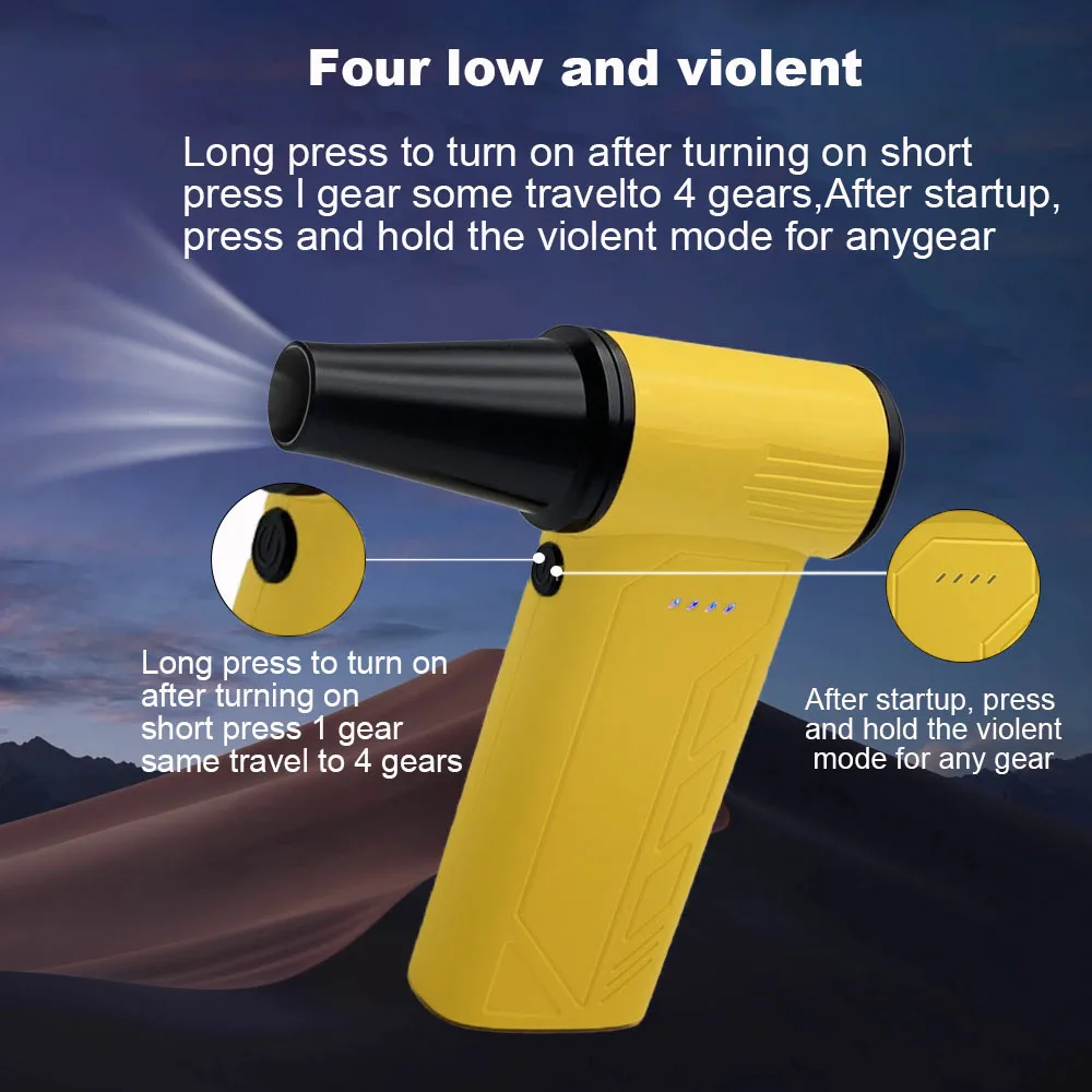 Turbo Jet Fan Spolverino elettrico portatile 100000 giri/min Strumento per soffiare la pulizia Auto che soffia neve 4 marce ricarica di tipo C regolabile