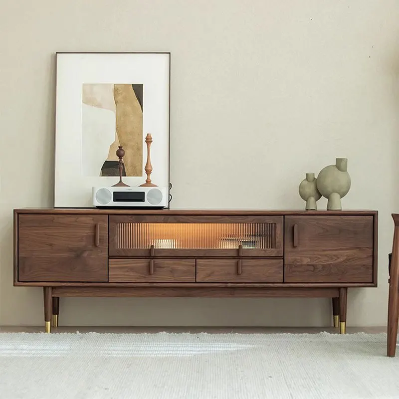 Настраиваемый североамериканский минималистичный телевизор из цельного дерева, латунные ножки для гостиной, простая комбинация мебели для маленькой квартиры