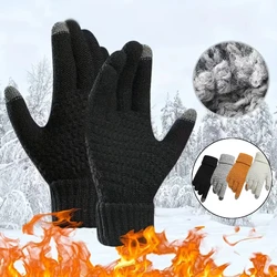 1Pair Women Men Warm Winter Touch Screen Gloves Stretch Classical Knit Mittens Wool Full Finger Outdoor Cycling Driving Glove