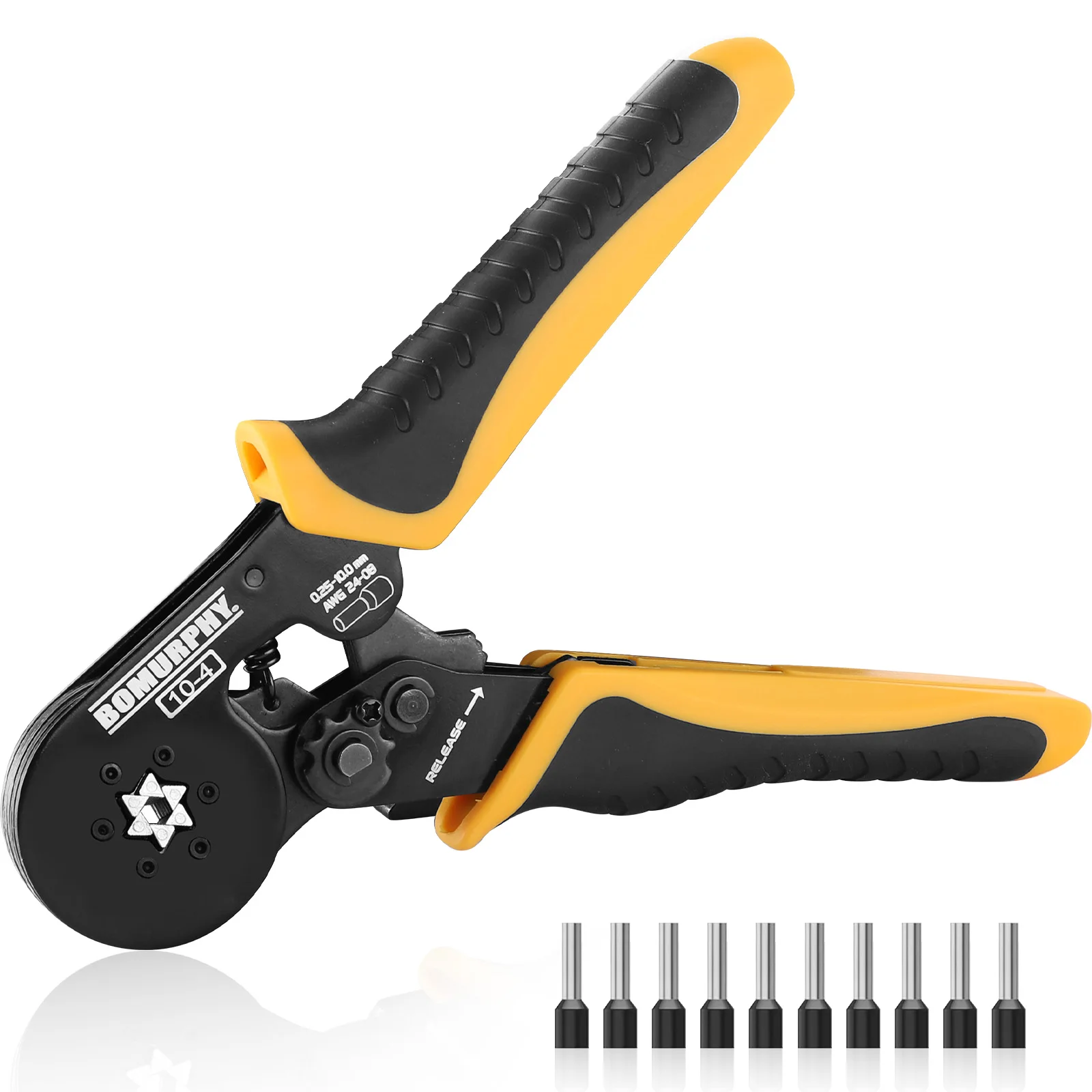 Bomurphy Hex Ferrule Crimper Zange Kit mit Drahtverbinder, AWG24-8 Sägezahn selbstverstellbare Ratschen-Drahtklemmen Crimper Kit