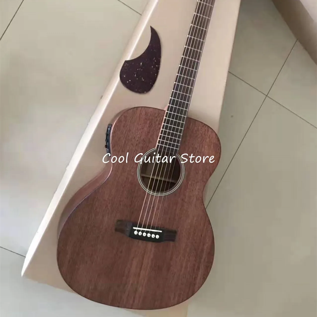 Natural Wood Color Acoustic Guitar,OM Style, Matt Finished Body,Bone Nut, 39 Inches, All Maho Wood, Free Shipping