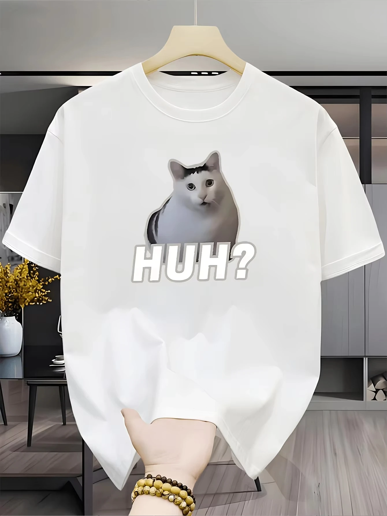 Unisex Funny Huh Cat Meme Graphic T‑Shirt Confused Kitty Meme Print Short Sleeve Tee Casual Streetwear Men Women Novelty Gift