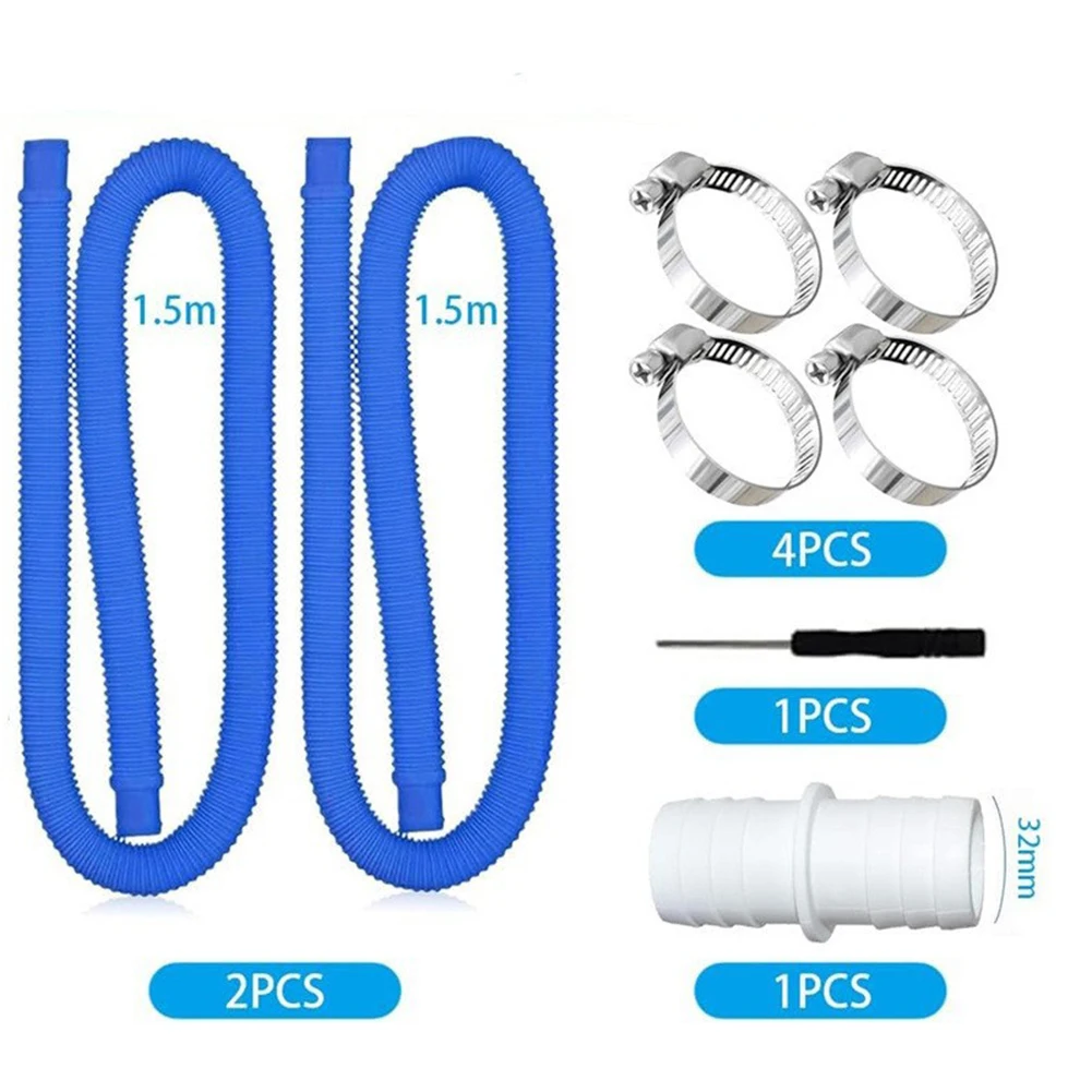 For Above Ground Pool Hose Set 32mm with Metal Clips Compatible with Pool Filtration Pump Systems and Pond Circulation Needs