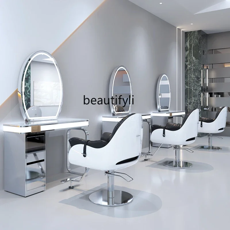 Barber Shop Hair Cutting and Perming Mirror Belt Cabinet Marble for Hair Salon Salon Mirror