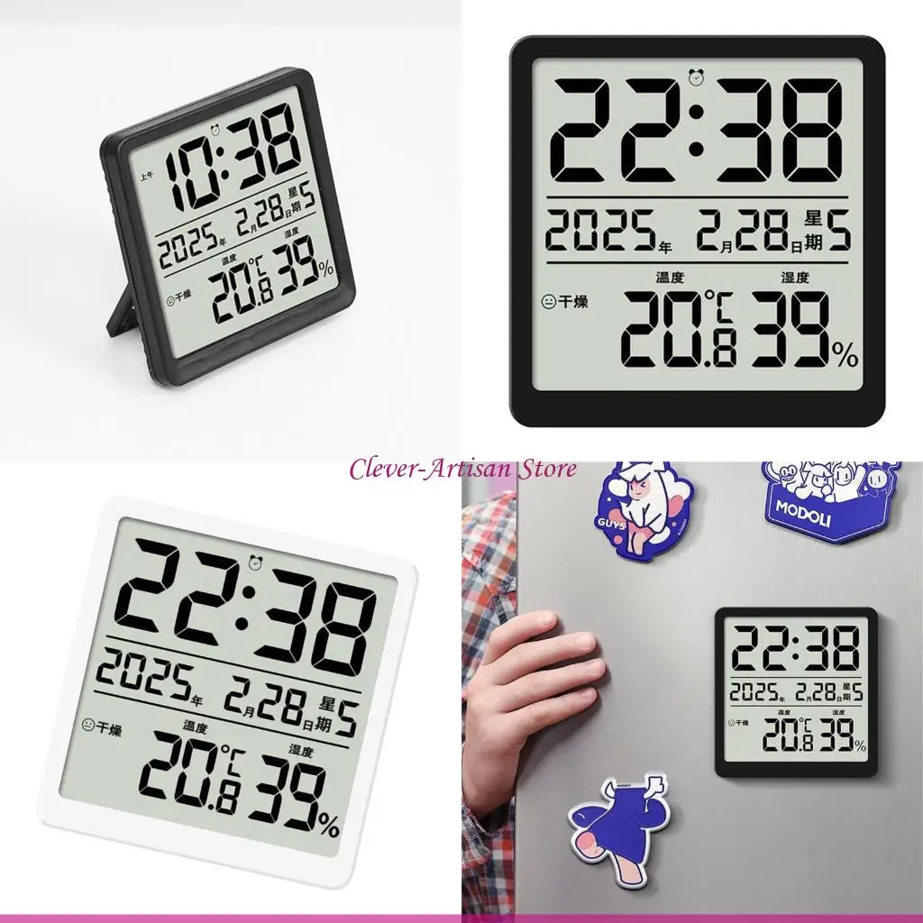 Reloj escritorio pared LCD e06b con pantalla humedad temperatura fecha