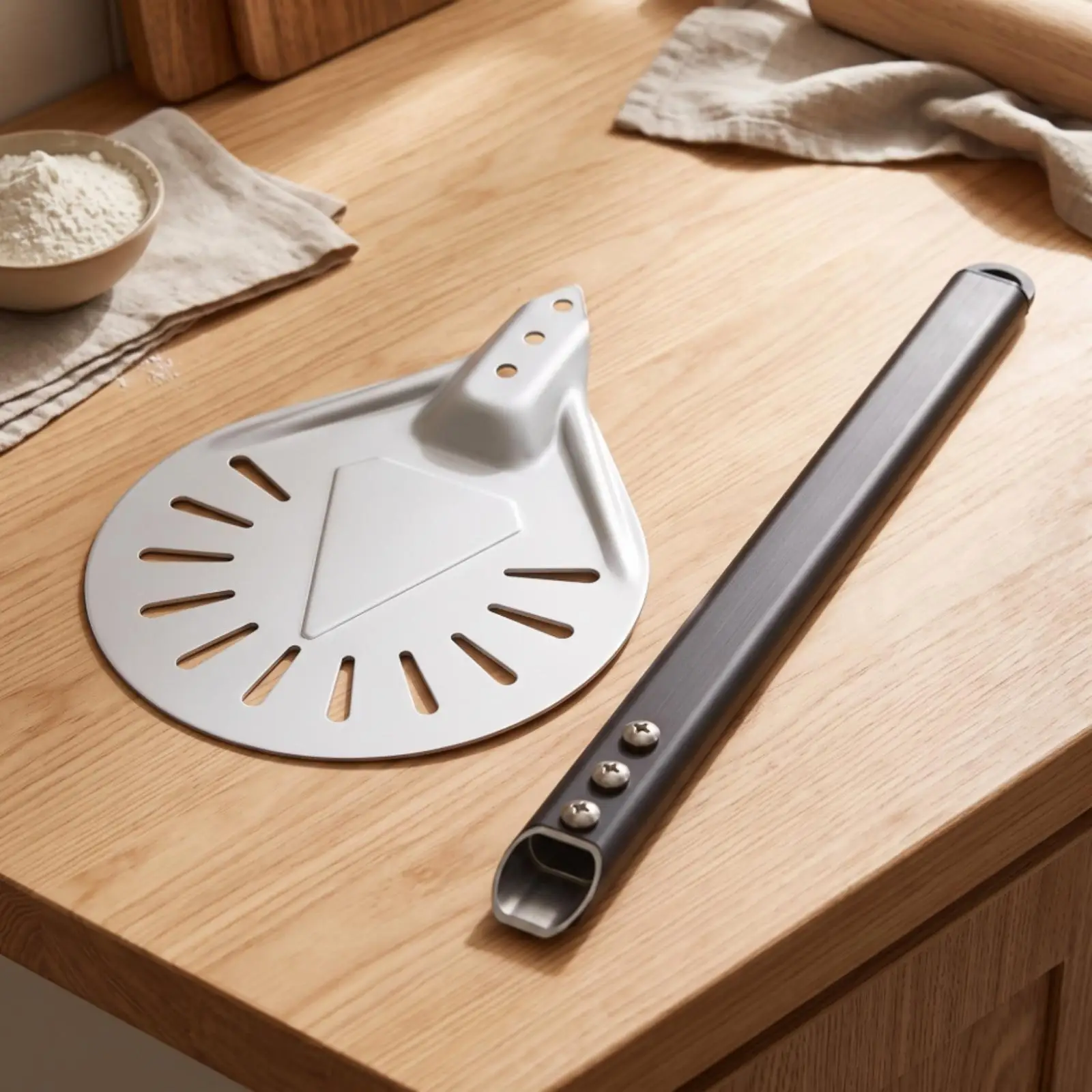 Pizza Transfer Shovel Sturdy Long Handle Perforated Peel for Sliding and Retrieving Pizza Breads