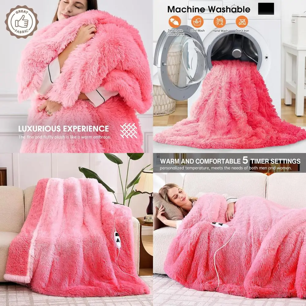 

Twin Size Faux Fur Electric Blanket with 10 Heat & 5 Timer Options - Ideal Winter Gift for Women and Grandmas in Baby Pink