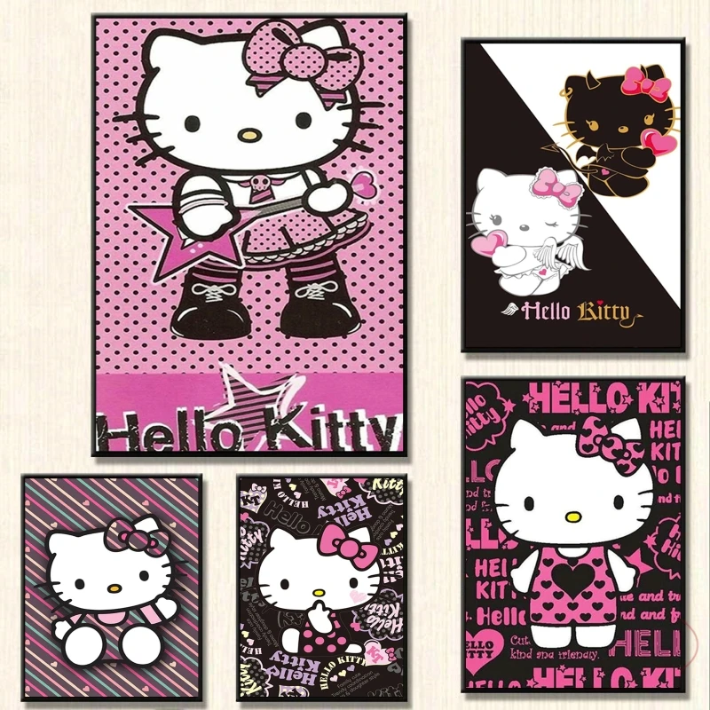 

Print On Canvas Hello Kittys Black and White Modular Painting Picture Modern Home Decoration Paintings Comics Pictures Classic