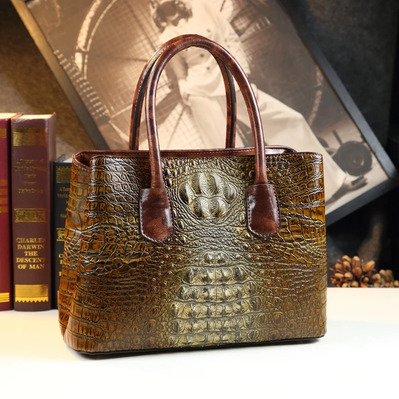 Crocodile Pattern Women Bag Genuine Leather New Commuter Mother Bag Genuine Leather Bag Shoulder Messenger Bag Handbag