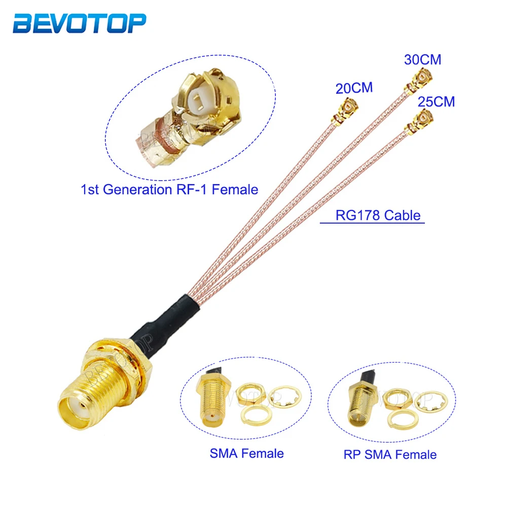 1Pcs RG-178 SMA Female to 3*RF-1st Female Connector 3-Way Splitter Cable RG178 Pigtail WIFI Antenna Extension Cord Jumper