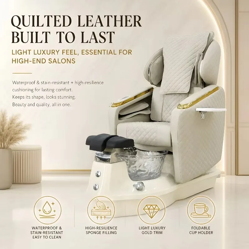 Luxury Electric Pedicure Chair Reclining Foot Spa Massage Brown Leather Professional Nail Salon Beauty Furniture