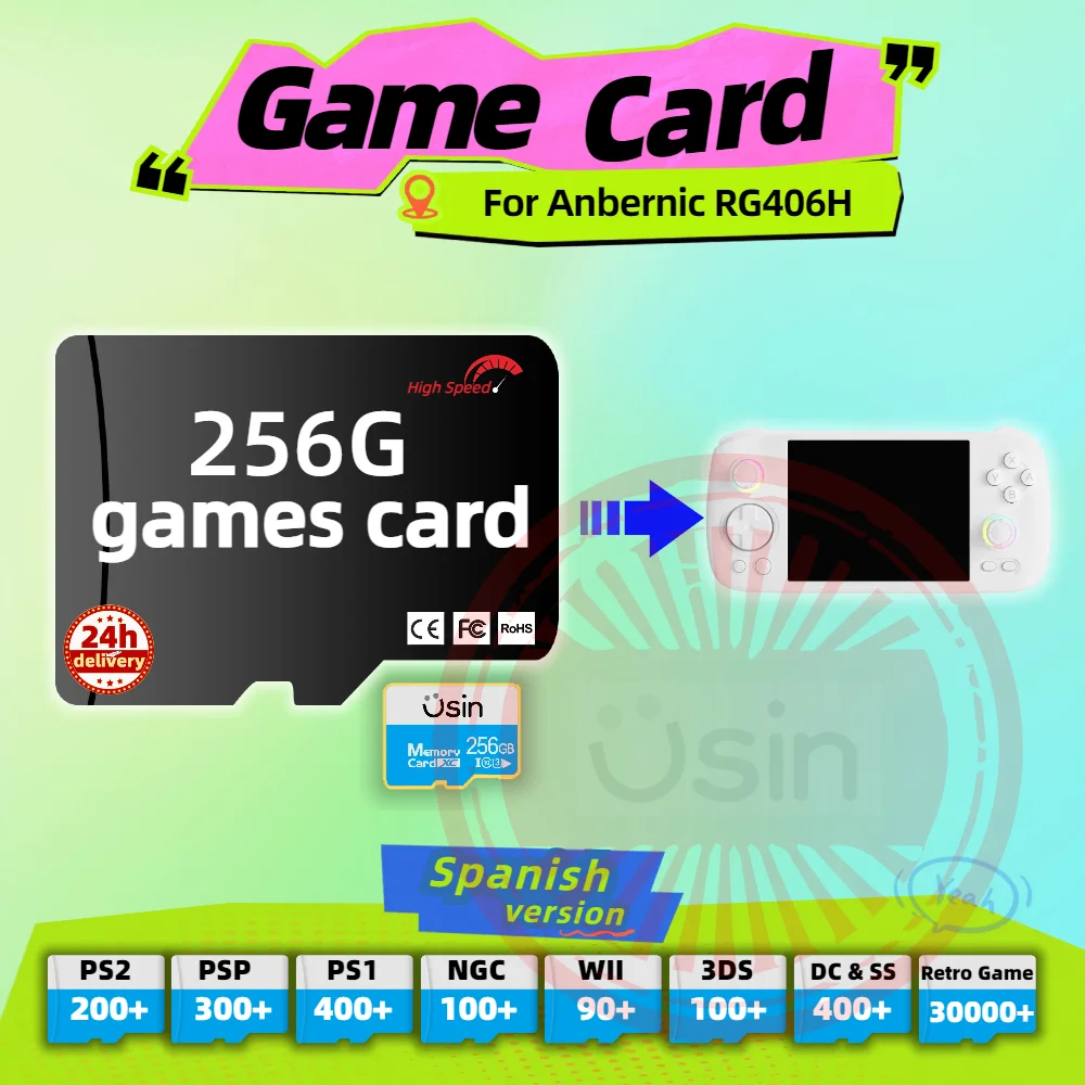 Memory Game Card For Anbernic RG406H RG406V RG556 Spanish version Retro PS2 PSP Games Android Gaming portable Console SD TF 256G