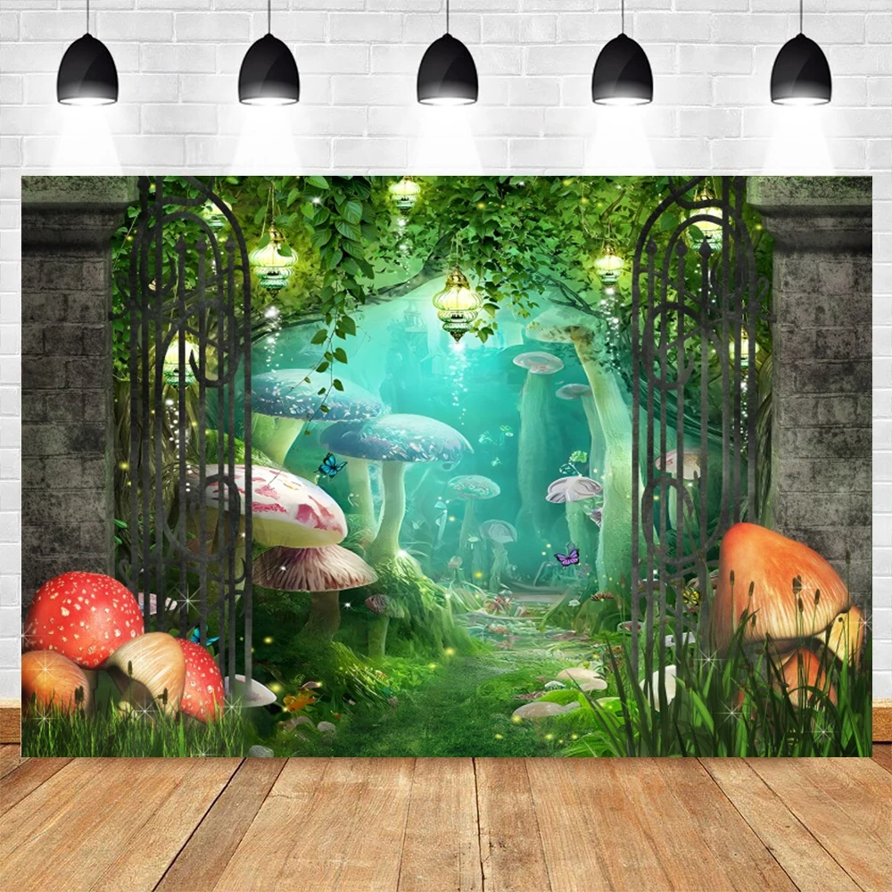 Enchanted Forest Backdrop Fairy Tale Mushroom Tree House Baby Shower Kid Birthday Party Photography Background Photo Studio Prop