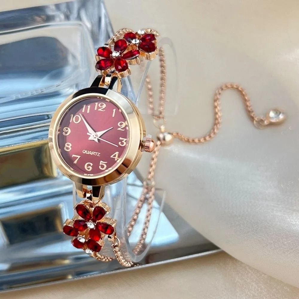 

Elegant Women's Bracelet Watch Double Layered Chain Exquisite Ladies Business Watches Pull Type Portable Rhinestone Quartz Watch