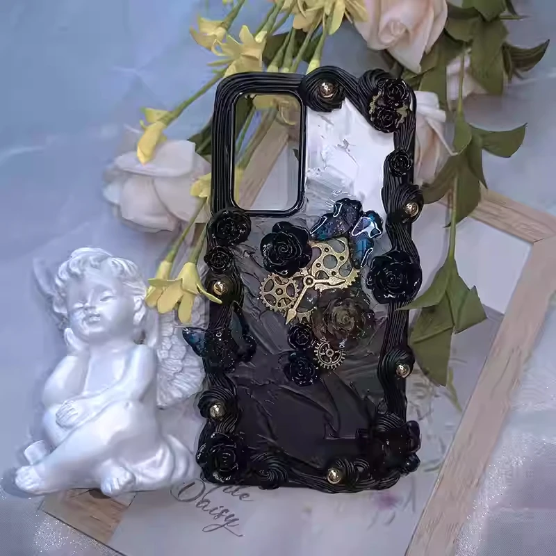 

4088 Ins Vintage Butterfly Cream Gel Phone Case Handmade Custom for Any Model iPhone Huawei Xiaomi Samsung Aesthetic Simple Case