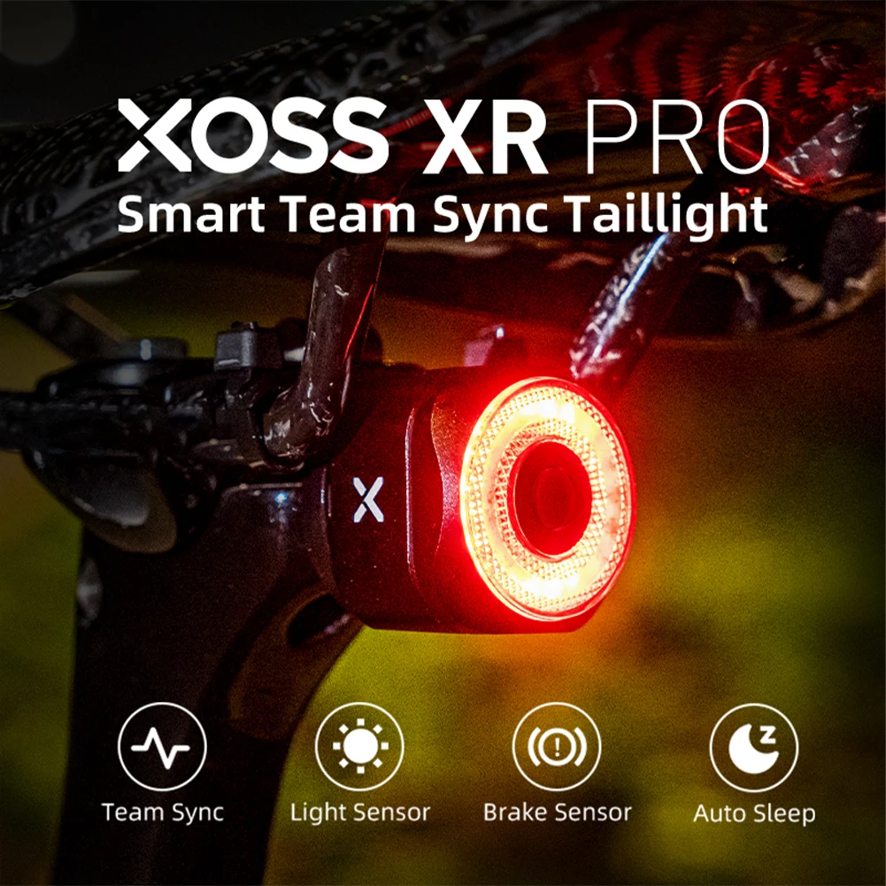 XOSS XR Pro Tail Light Automatic Brake Sensing Team Sync Bicycle Rear Light 4 Mode Rechargeable Waterproof Cycling LED Taillight