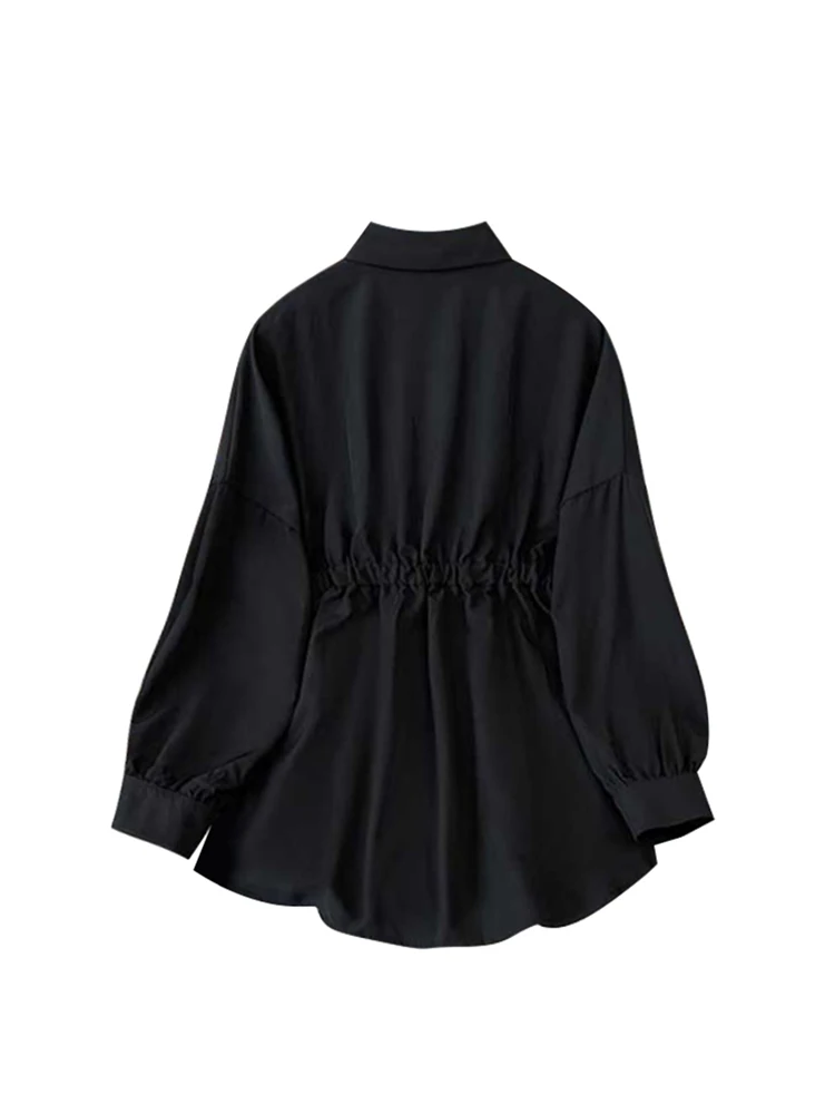 Women\'s Black Gothic Shirts and Blouses Y2k Vintage Harajuku 2000s Elegant Oversize Polo-Neck Long Sleeve Shirts Clothes Summer