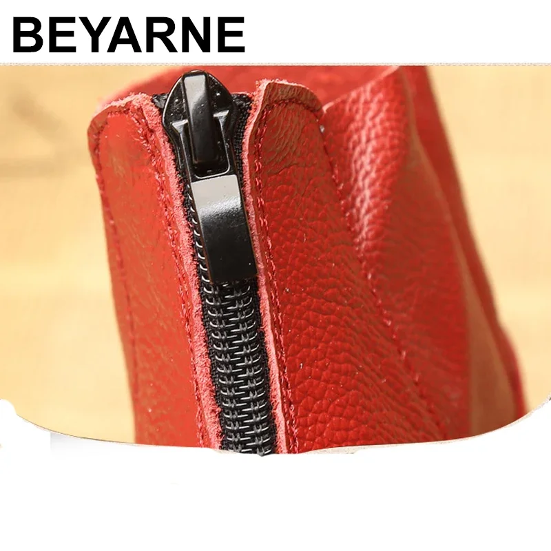 BEYARNE new arrive Genuine leather boots buckle women boots flats winter shoes ladies female autumn boots black,white,beige