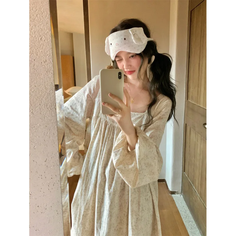 Ins French Romantic Lace Floral Gentle Loungewear Pajamas Nightgown