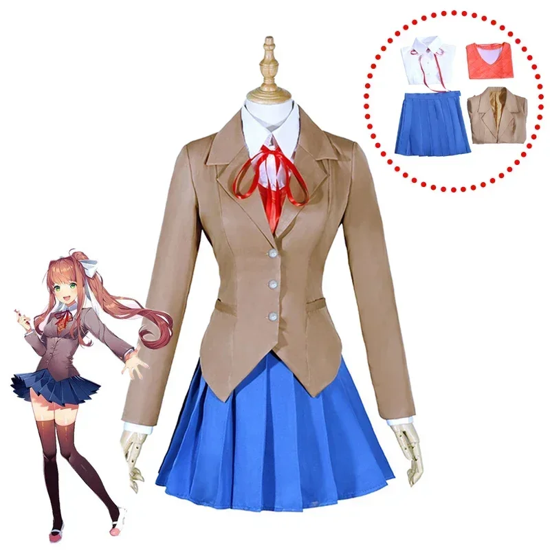 

New Game Doki Doki Literature Club Cosplay Costumes Sayori Yuri Natsuki Monika School Uniform Full Set Halloween Dress
