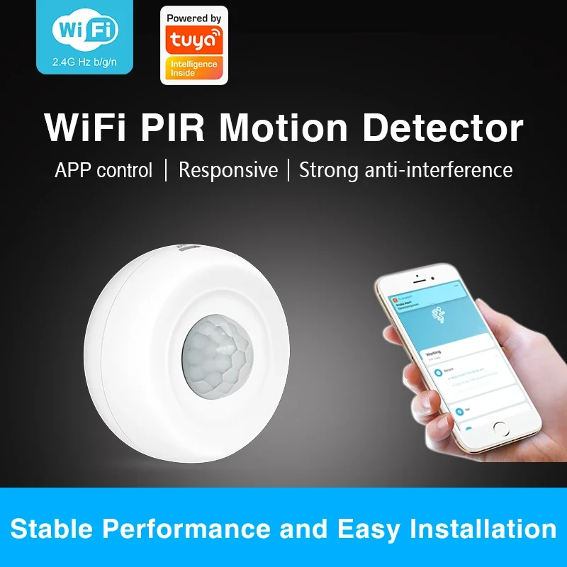 Tuya WiFi Smart PIR Motion Detector Security Burglar Alarm Sensor Smart Life App Control Real-time Alerts Support Alexa Google